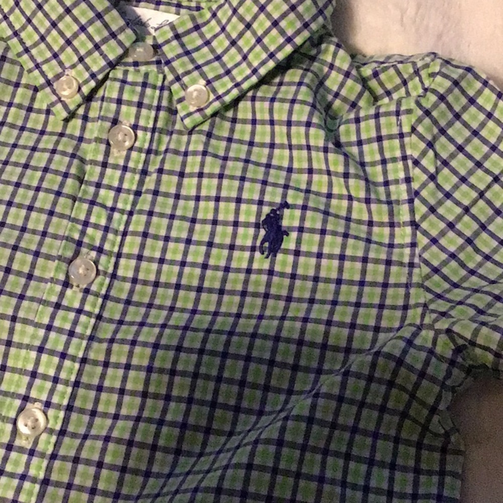 Boy’s Ralph Lauren Plaid 1 Piece, Blue Green 18M